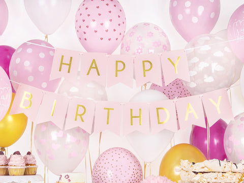 Baner Happy Birthday, svijetlo roza, 15 x 175 cm