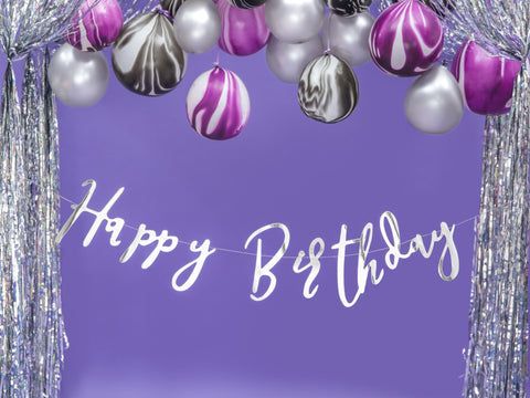 Baner Happy Birthday, srebrna, 16.5x62cm