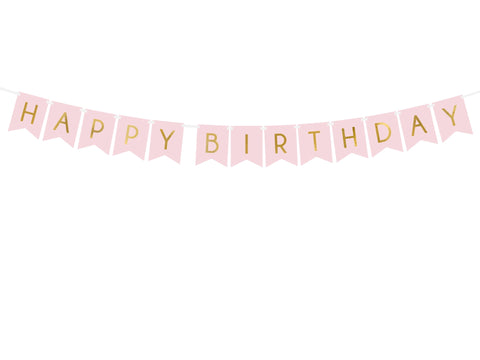 Baner Happy Birthday, svijetlo roza, 15 x 175 cm