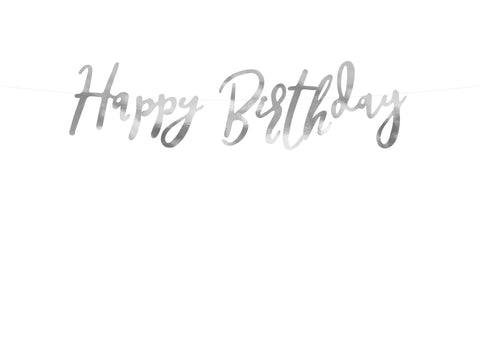 Baner Happy Birthday, srebrna, 16.5x62cm