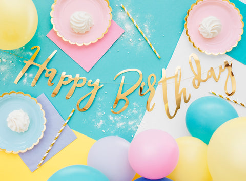 Baner Happy Birthday, zlatna, 16.5x62cm